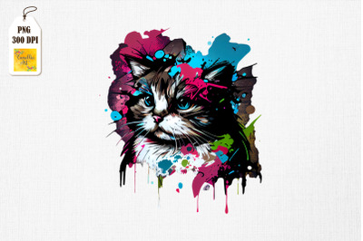 Watercolor Colorful Cat Art 2