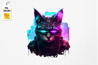 Cyberpunk Colorful Cat Art 3