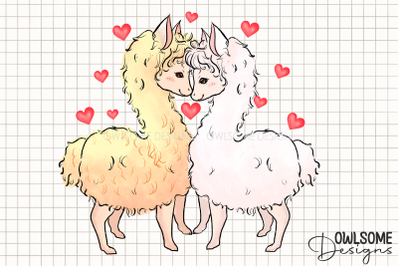 Couple Of Llamas In Love Valentine Day PNG Design