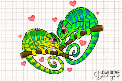 Valentine&#039;s Day Chameleon Couple Love PNG