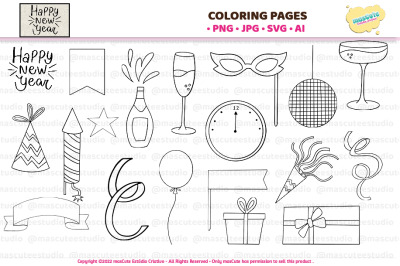 New Year 2023 coloring pages&2C; svg bundle
