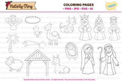 Christmas Nativity Story, svg bundle,Coloring page