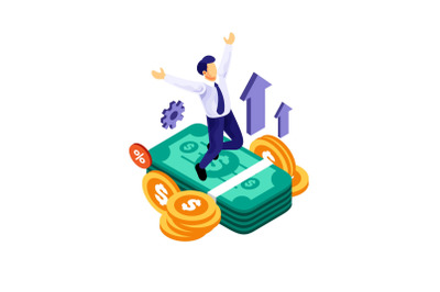 Isometric Businessman Successful Financial Illustration