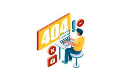 Isometric Error Internet Network Illustration