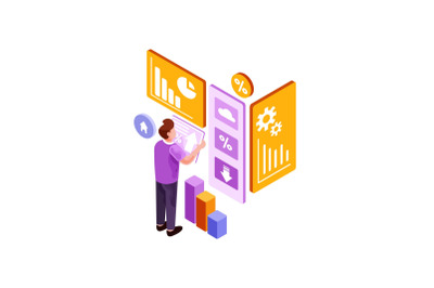 Isometric Man Looking Infographics Illustration