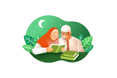 Muslim couples read the Koran Vector Illustration