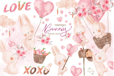 Cute Bunnies Valentine&#039;s Day Clipart