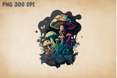 Hippie Colorful Mushroom Art