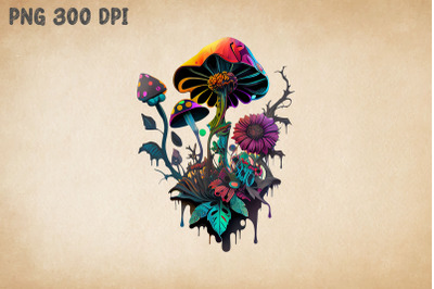 Hippie Colorful Mushroom &amp;amp; Flowers