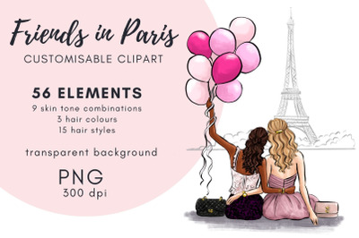Friends in Paris Customisable Fashion Clipart - PNG