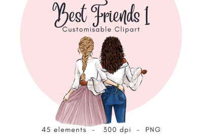 Best Friends 1 Customisable Fashion Clipart - PNG