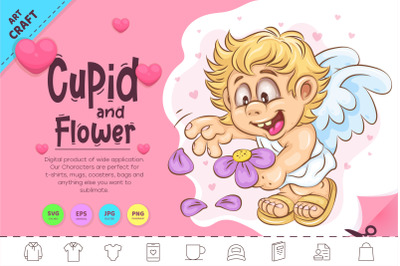 Cartoon Cupid and Flower. Clipart