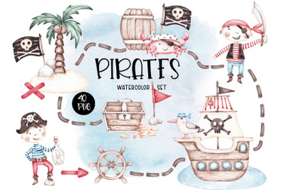 Watercolor Clip art &quot;Pirates&quot;