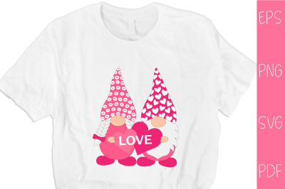 Gnomes Heart sublimation. Valentines Gnomes T- shirt design