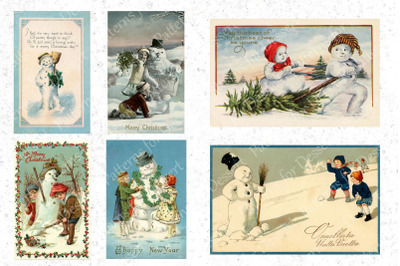 Vintage Snowmen Christmas &amp; New Year&#039;s Cards