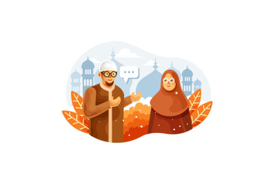 Muslim couple chatting vector illustration