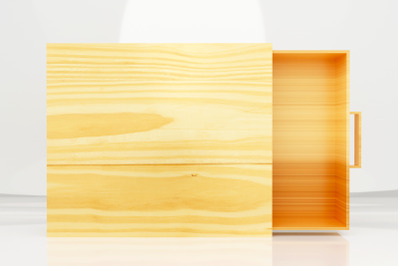 3D Rendering Open Wooden box on white background.