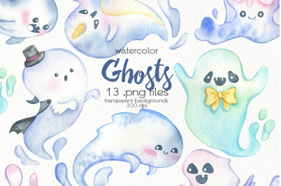 Watercolor Ghost Clipart - PNG Files