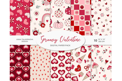 Groovy Valentines Day retro pattern pack