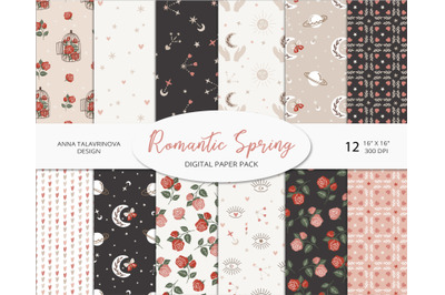 Romantic Mystical Boho Spring neutral digital paper pack, seamless pat