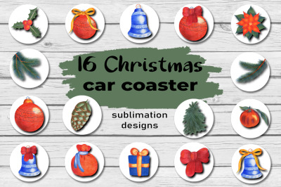 Christmas Car Coaster Sublimation Design Bundle