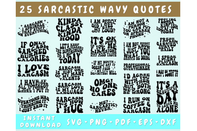 Sarcastic Wavy SVG Bundle&2C; 25 Designs&2C; Groovy Sarcastic Quotes SVG