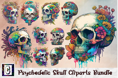 Psychedelic Skull Cliparts Bundle