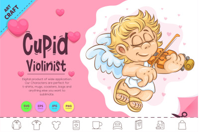 Cartoon Cupid Violinist. Clipart