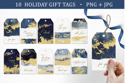 10 Luxury Gift Tags | Blue &amp; Gold Abstract Printable Labels