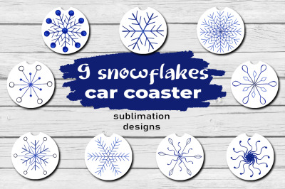 Snowflakes Car Coaster Sublimation Design Bundle