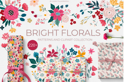Bright Florals patterns and clipart