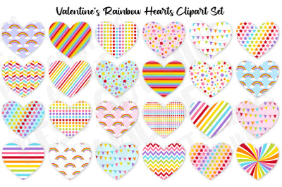 24 Rainbow Hearts Clipart Valentines Day