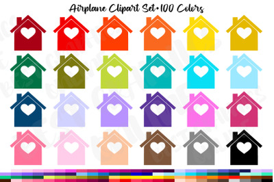 Lovely House with Heart Clipart Set,  Home Clipart Illustration