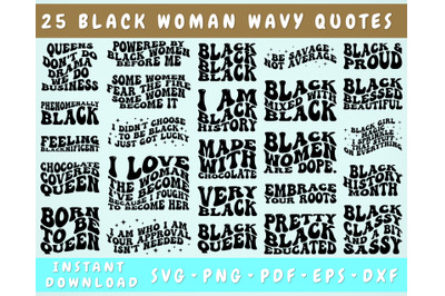 Black Woman Wavy Quotes SVG Bundle, 25 Designs, Black History Month