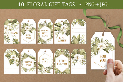 10 Gift Tags Tropical Flowers Bouquets | Printable label PNG