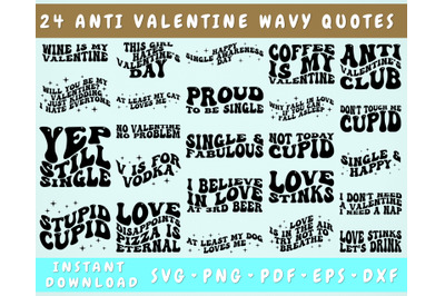 Anti Valentine&amp;&23;039;s Day Wavy Quotes SVG Bundle&2C; 24 Designs