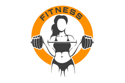 Athletic Woman with Barbell Fitness Logo on White Background