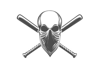 Skull in Bandana and Crossed Baseball Bats Tattoo