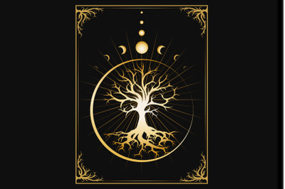 Tree of Life and Phases of Moon Medieval Esoteric Emblem