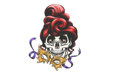 Female Skull with Golden Carnival Mask Tattoo
