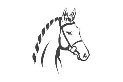 Horse Head Monochrome Emblem isolated on White