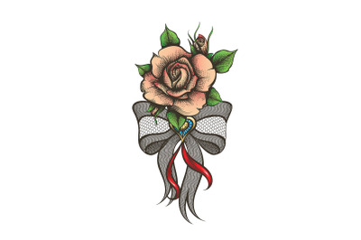 Rose Flower and Garter Bow Tattoo isolated on white