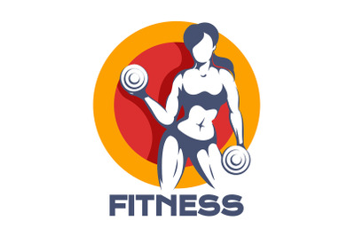 Colored Fitness Logo Design with Woman holds Dumbbells