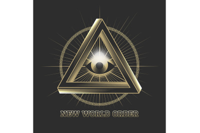 Masonic Symbol All Seeing Eye in Triangle on Black Background