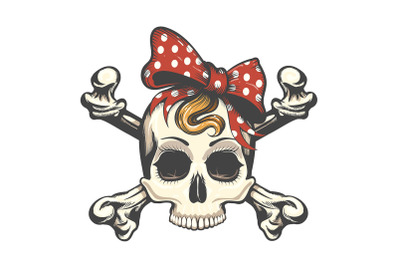 Skull in a Head Bow and Crossbones Tattoo