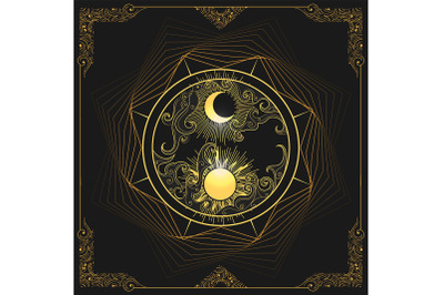 Sun and Moon Esoteric Illustration Isolated on Black