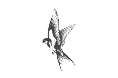 Swallow Bird Monochrome Tattoo isolated on white