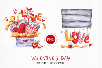 Rustic Valentine Day clipart | Watercolor LOVE png prints