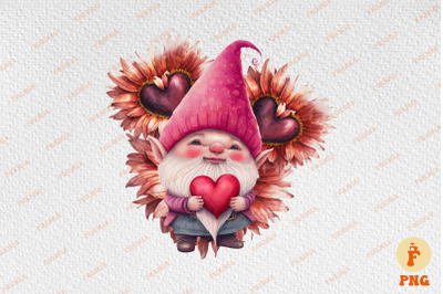 Happy Valentine Gnome &amp; Heart Sunflowers