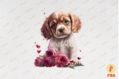 Cute Puppy &amp; Flowers Valentine&#039;s Day